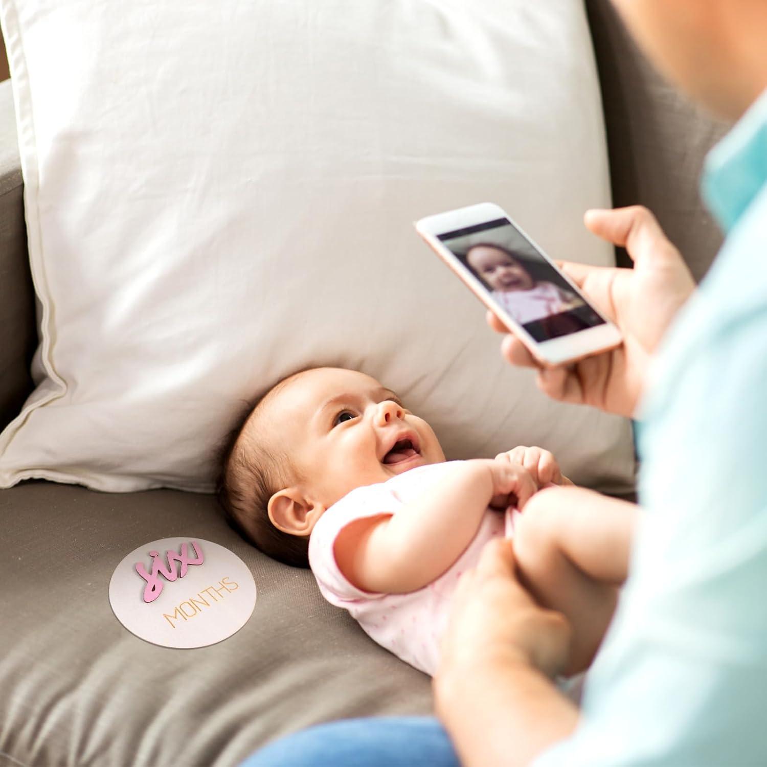 Señales Mensuales para Bebés TIESOME 6 Pcs Rosa 10x10 cm