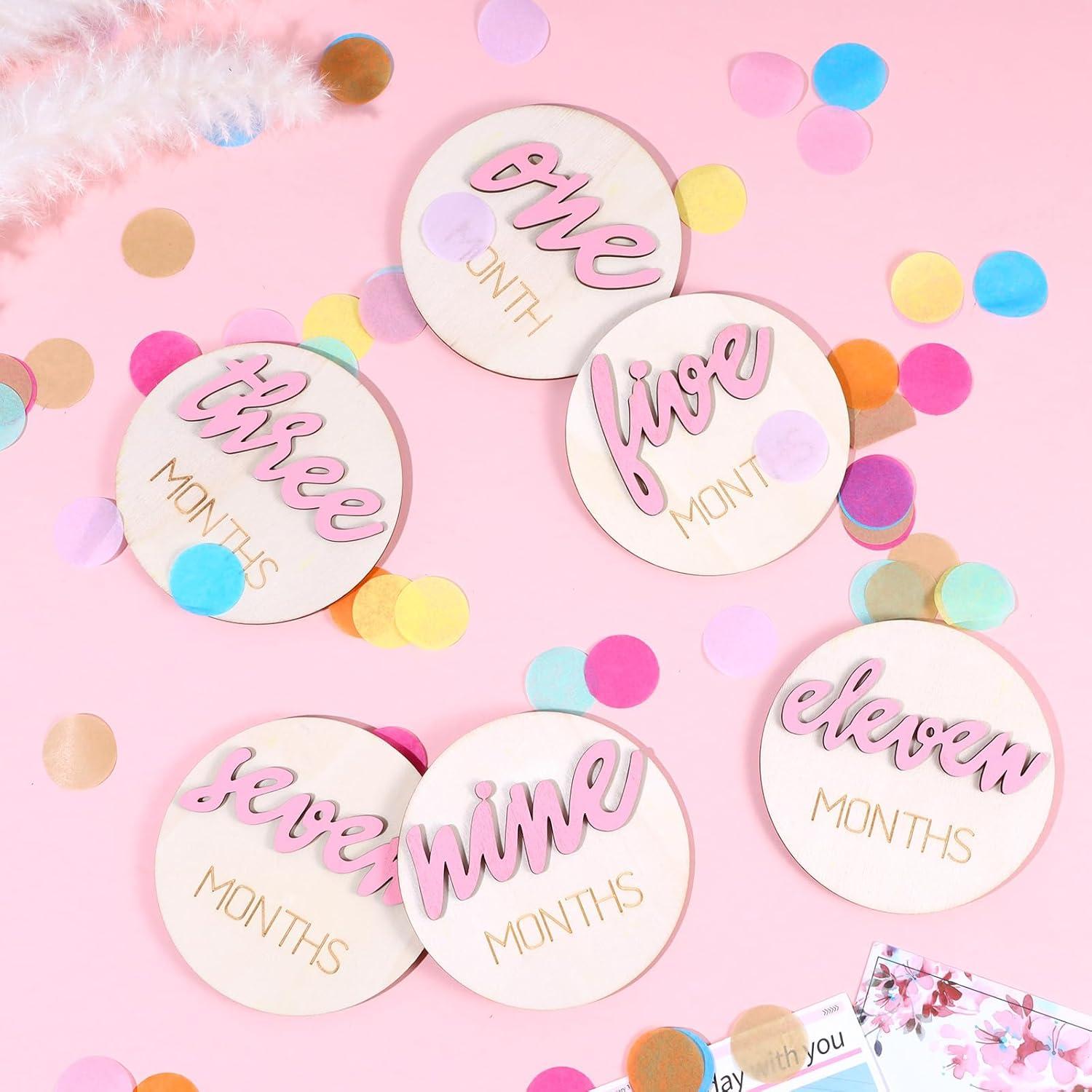 Señales Mensuales para Bebés TIESOME 6 Pcs Rosa 10x10 cm