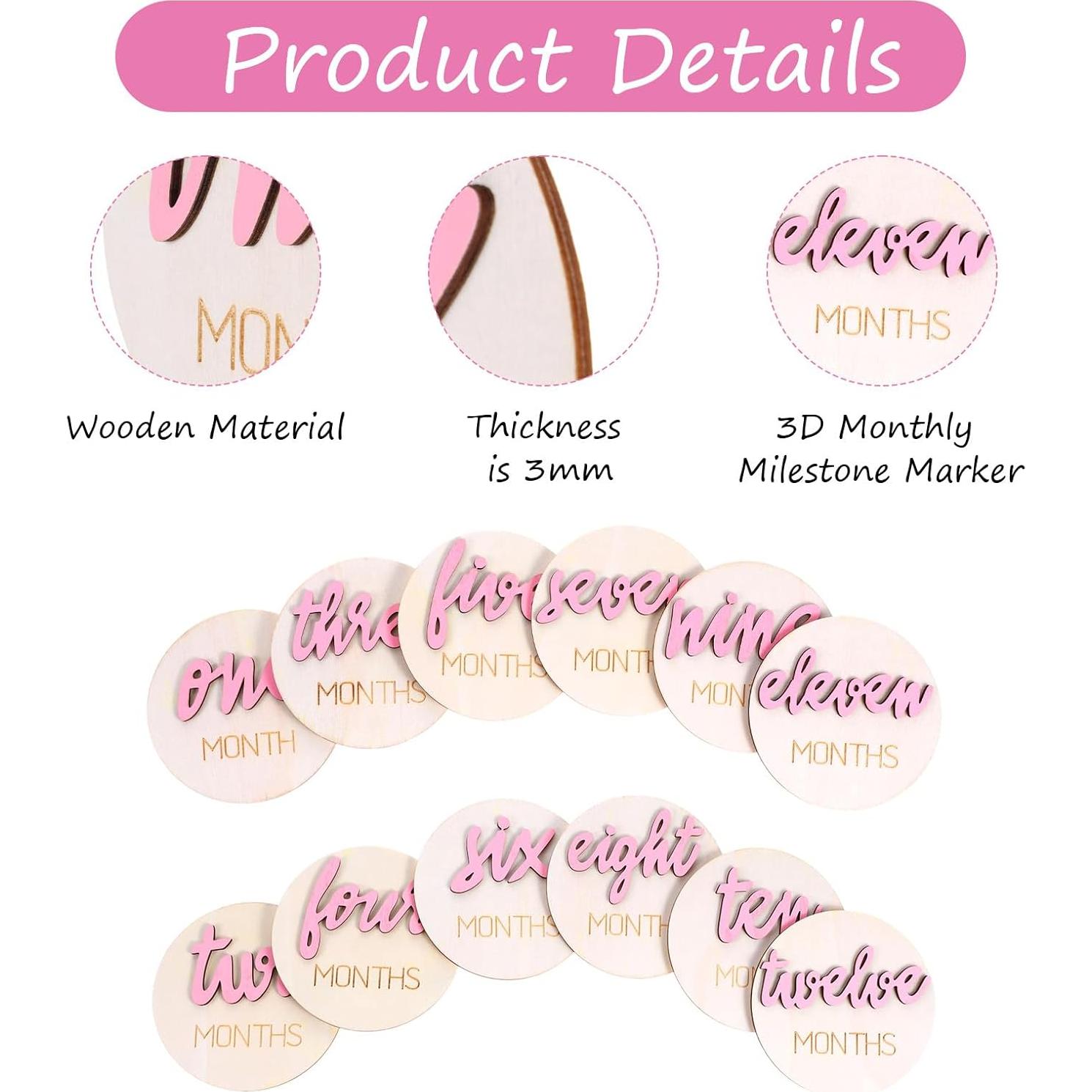 Señales Mensuales para Bebés TIESOME 6 Pcs Rosa 10x10 cm