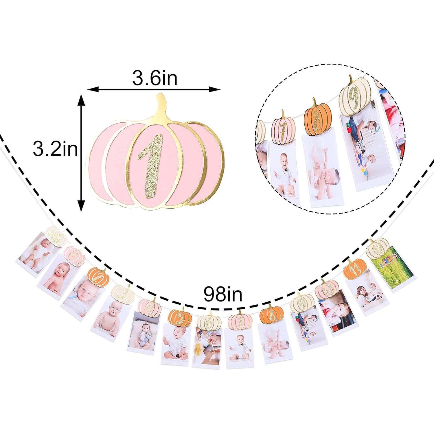 Banner de Cumpleaños Calabaza Rosa Naranja Dorado 249.4x6.6cm