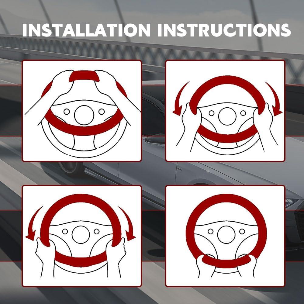 Cubierta de Volante de Cuero HQRNYP 15 Pulgadas Antideslizante Rojo Vino