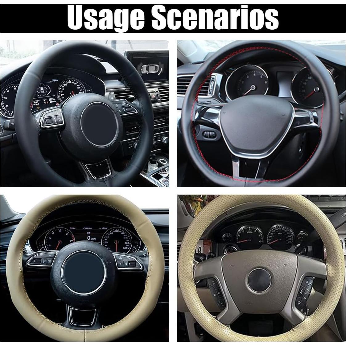 Cubierta de Volante de Cuero Genuino GLSOWEE 15 Pulgadas