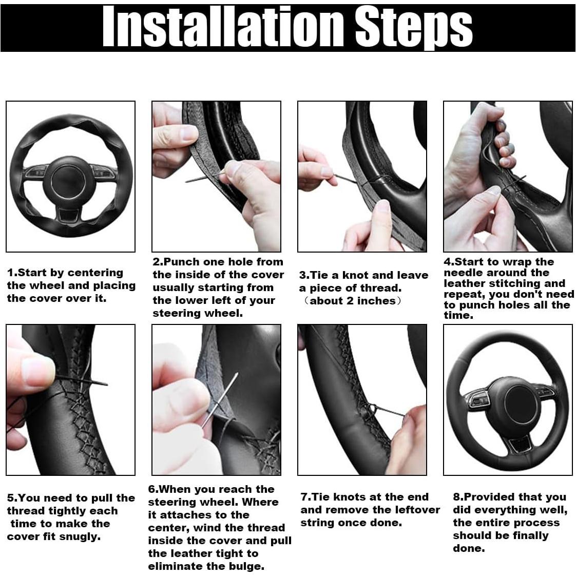 Cubierta de Volante de Cuero Genuino GLSOWEE 15 Pulgadas