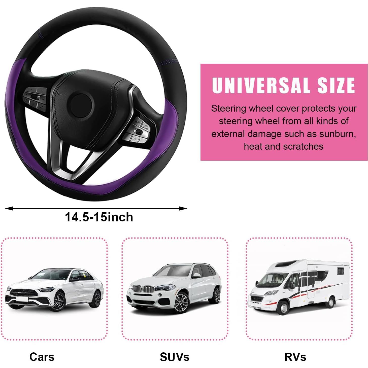 Funda de Volante de Coche Povtii Universal 38 cm Antideslizante Púrpura