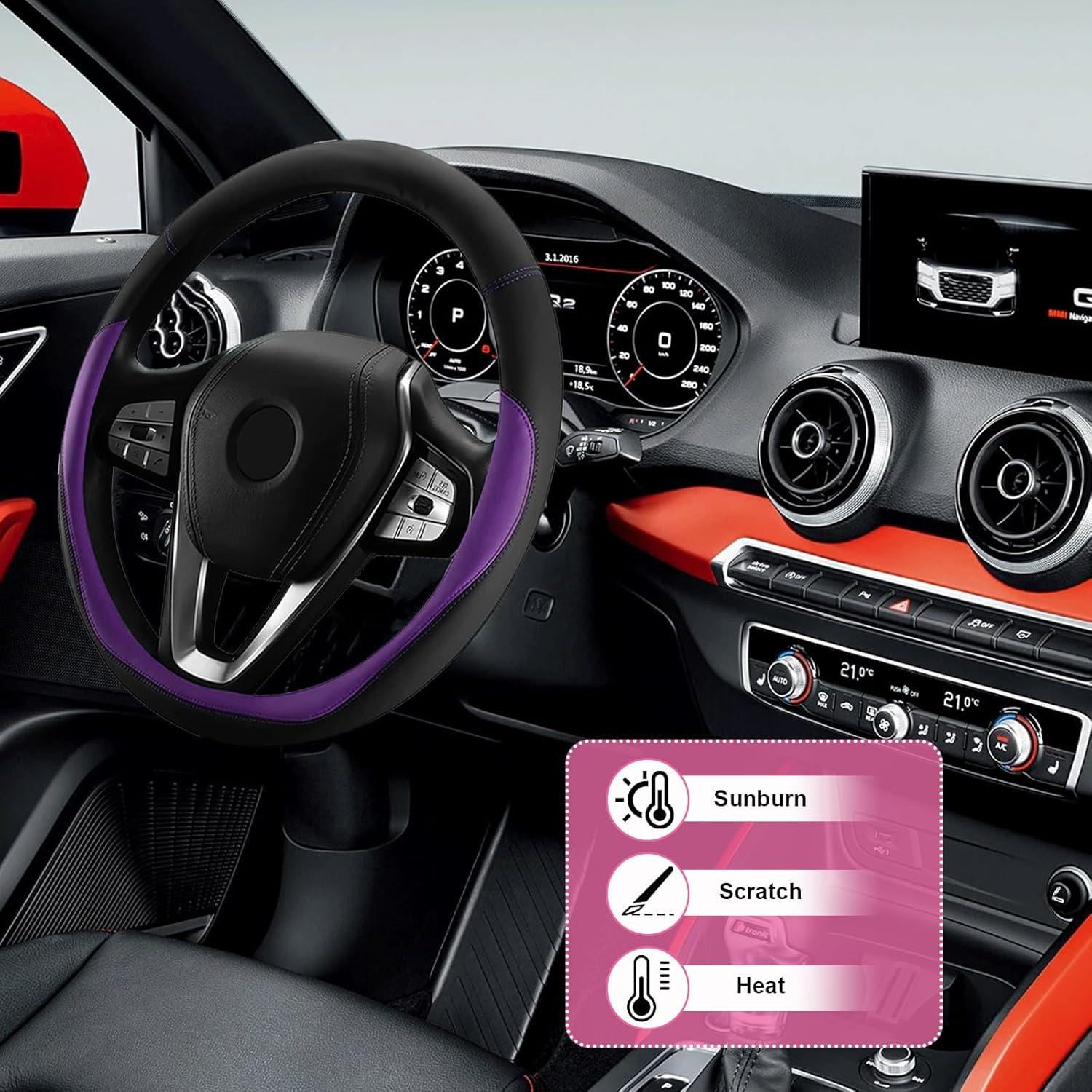 Funda de Volante de Coche Povtii Universal 38 cm Antideslizante Púrpura