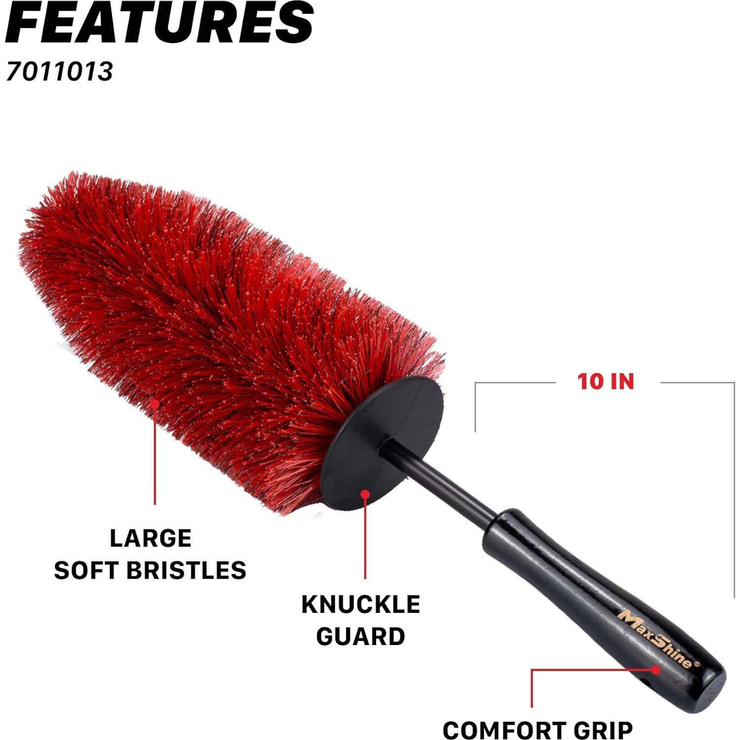 Cepillo para Ruedas Maxshine 10" Rojo y Negro Cerdas Suaves