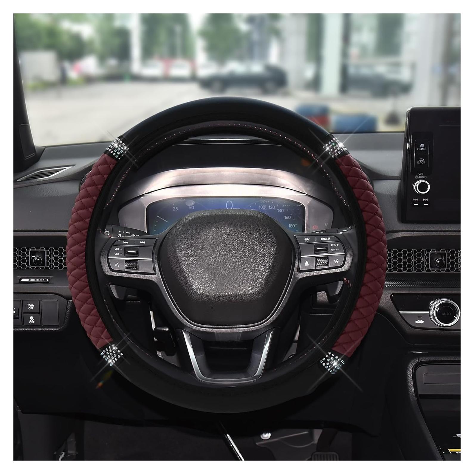 Cubierta de Volante de Cuero Tecledsn 15 Pulgadas Vino