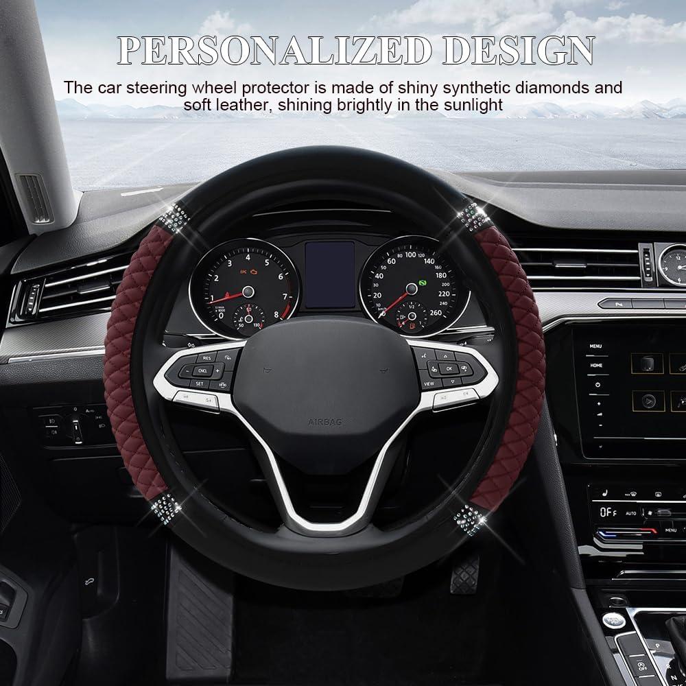 Cubierta de Volante de Cuero Tecledsn 15 Pulgadas Vino