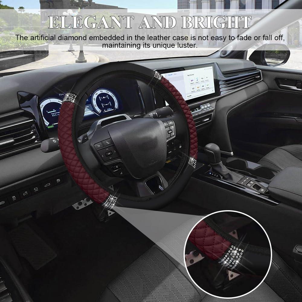 Cubierta de Volante de Cuero Tecledsn 15 Pulgadas Vino