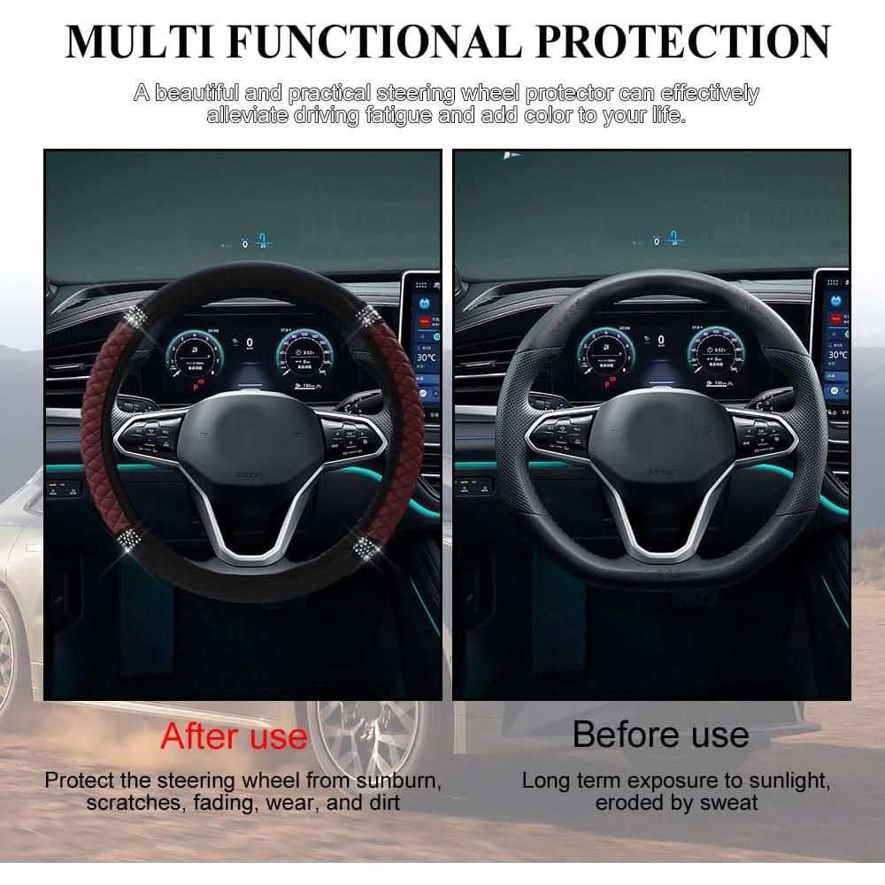 Cubierta de Volante de Cuero Tecledsn 15 Pulgadas Vino