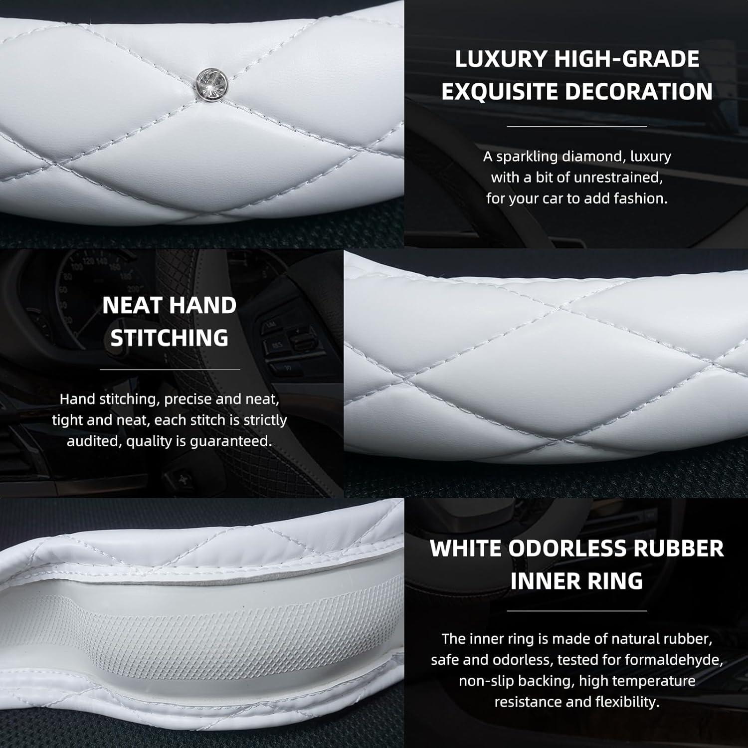 Cubierta de Volante BubabyZZ Blanca con Diamantes Antideslizante