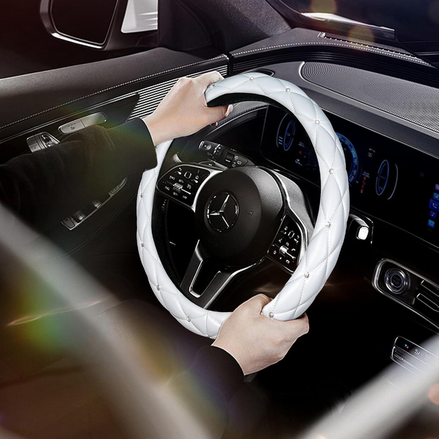 Cubierta de Volante BubabyZZ Blanca con Diamantes Antideslizante