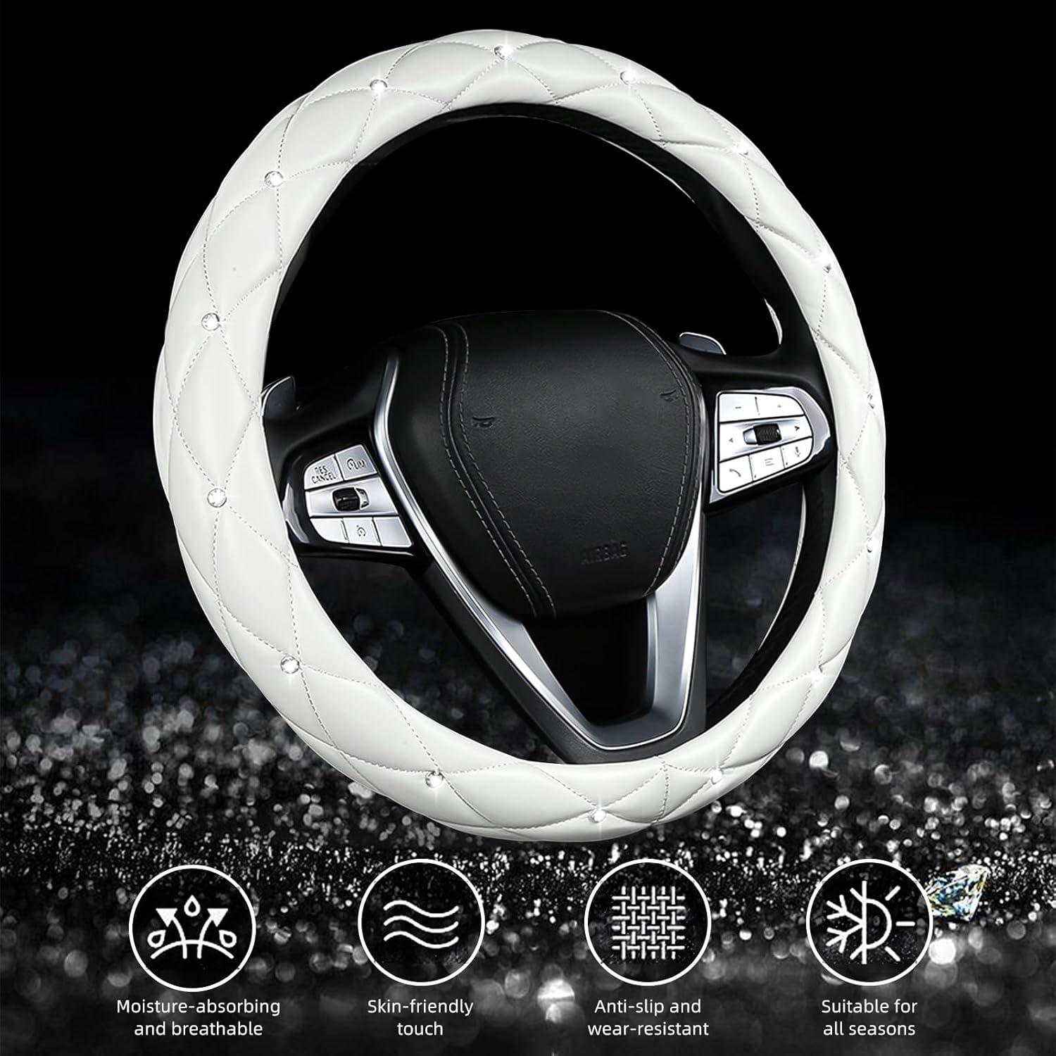 Cubierta de Volante BubabyZZ Blanca con Diamantes Antideslizante