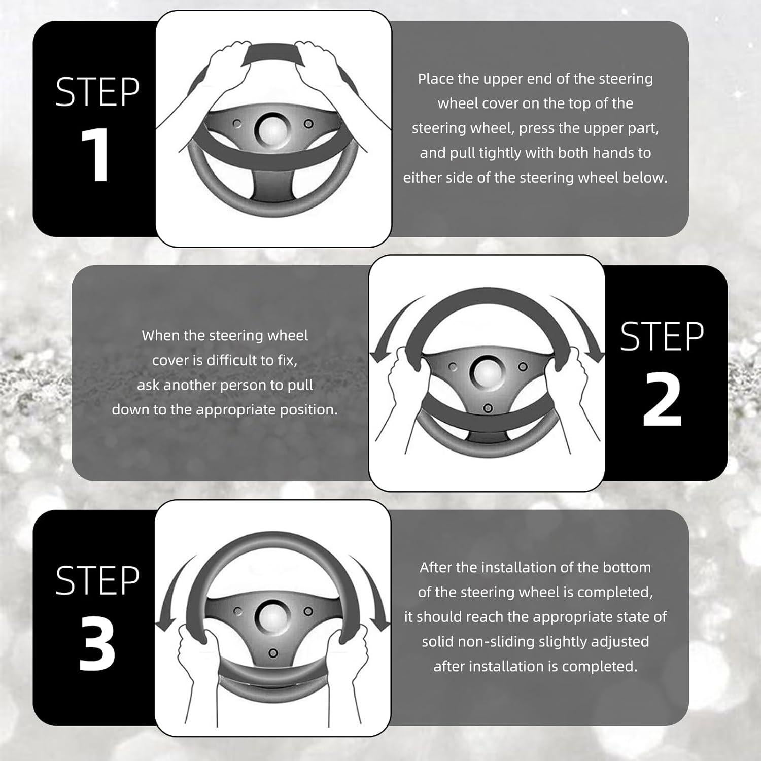 Cubierta de Volante BubabyZZ Blanca con Diamantes Antideslizante