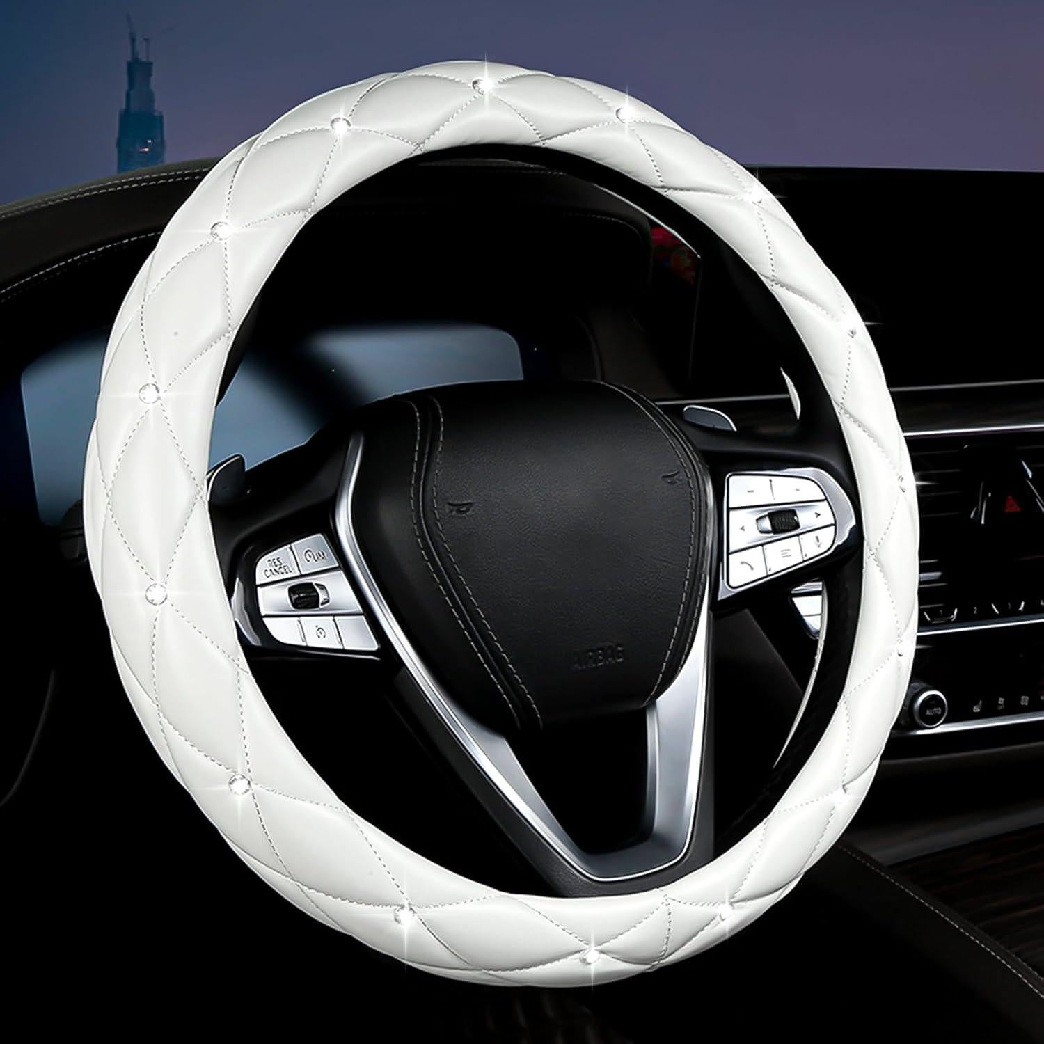 Cubierta de Volante BubabyZZ Blanca con Diamantes Antideslizante