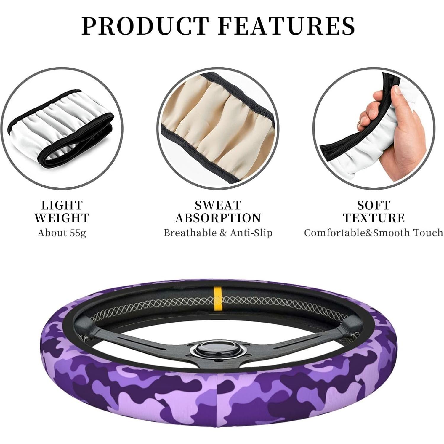 Cubierta de Volante JKJOJIA Camo Morado 38 cm Antideslizante