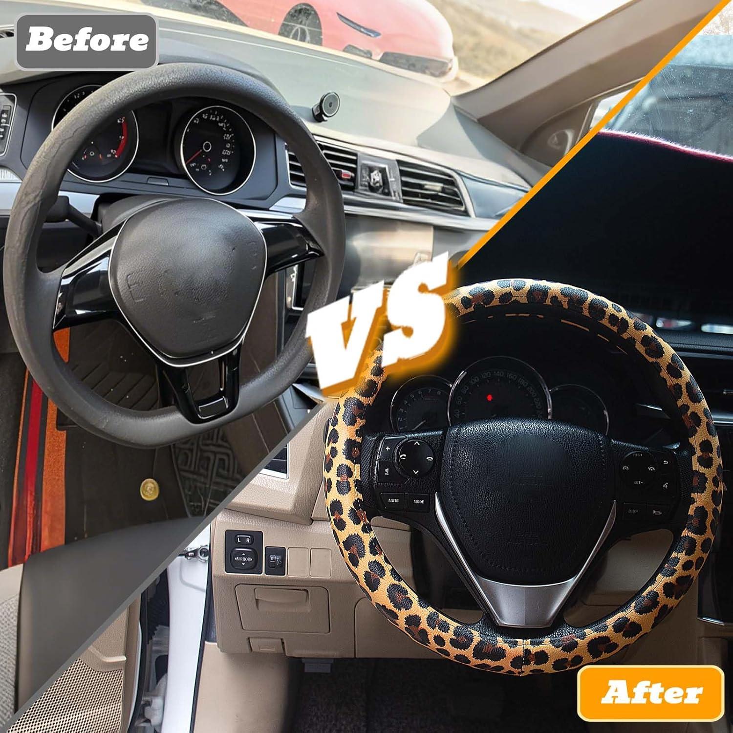 Cubierta de Volante Evankin Leopardo 38-39 cm Antideslizante