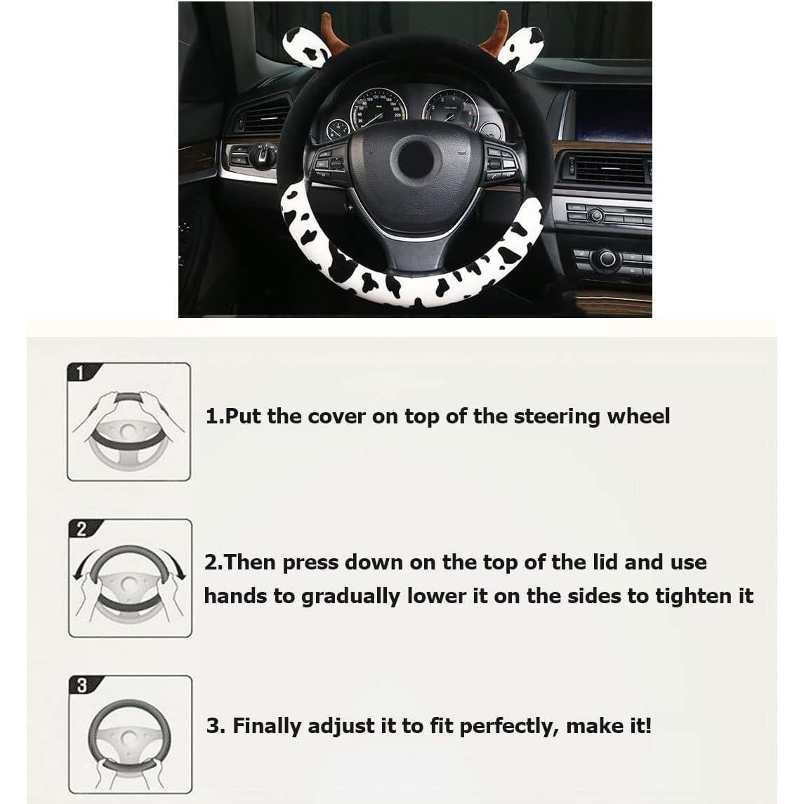 Cubierta de Volante de Coche HKSICHENGKEJI Vaca 38 cm Suave