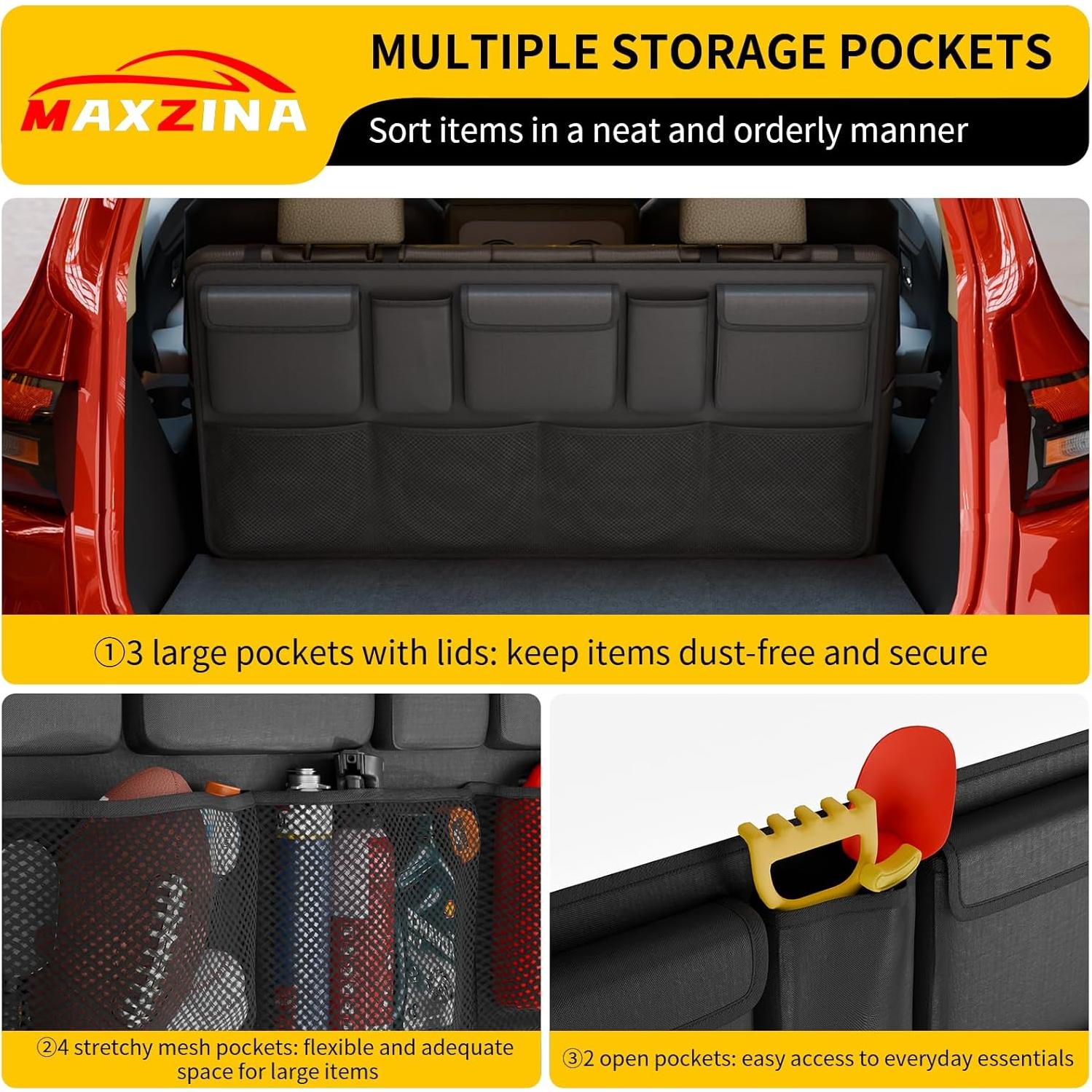 Organizador de Maletero de Coche Maxzina 104x51 cm 9 Bolsillos Negro