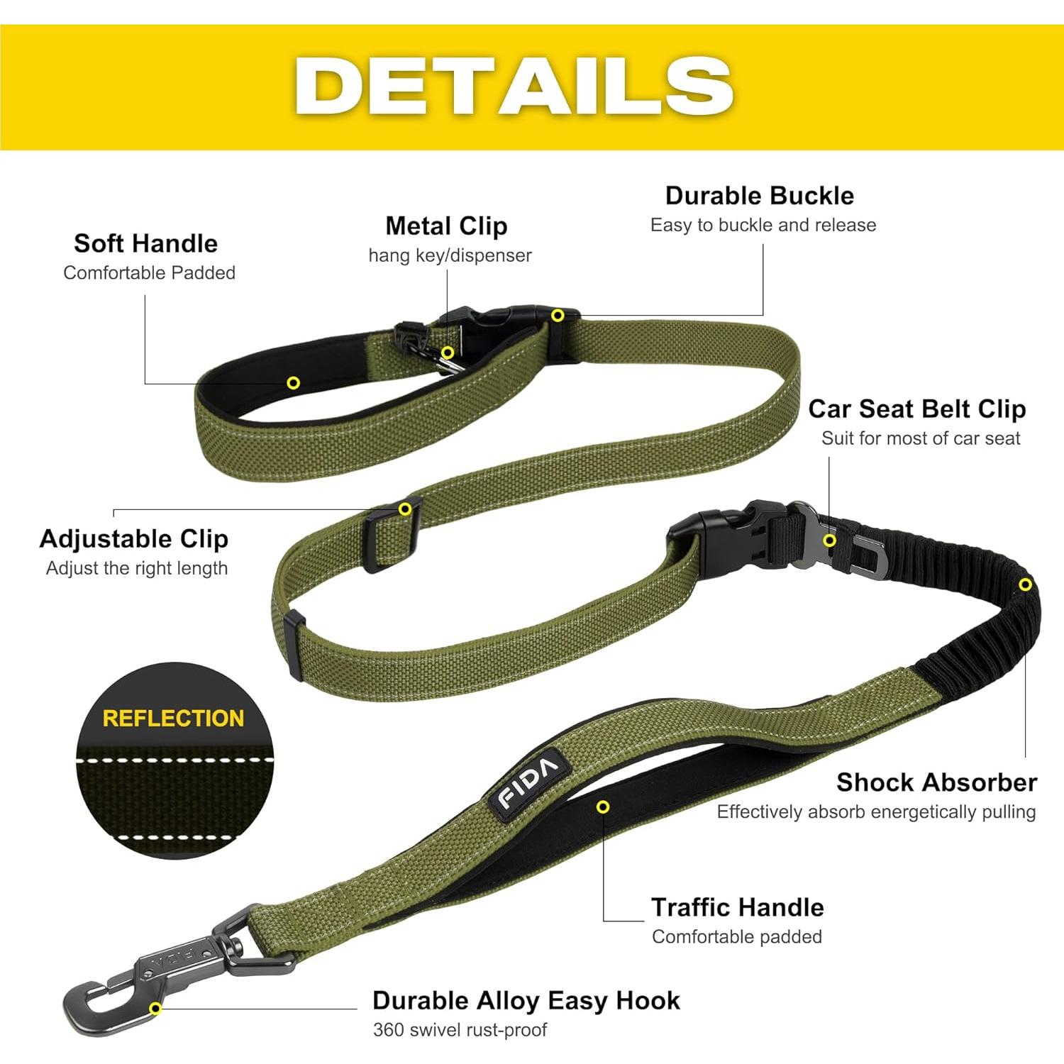 Correa para Perros Fida 6-en-1 Ajustable Verde Resistente