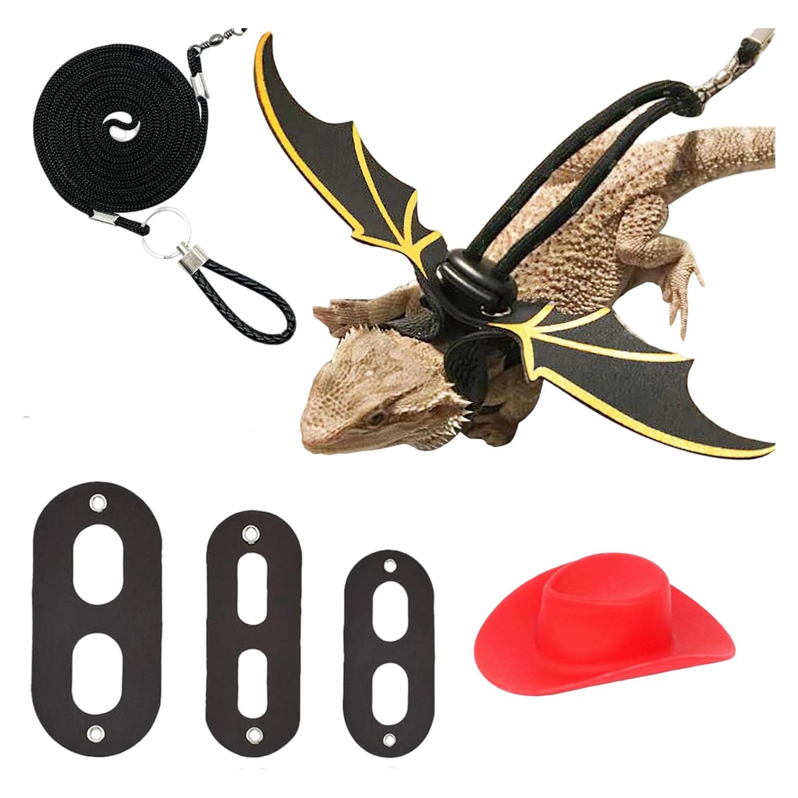 Conjunto Arnés y Correa Yuhui para Reptiles con Alas y Sombrero