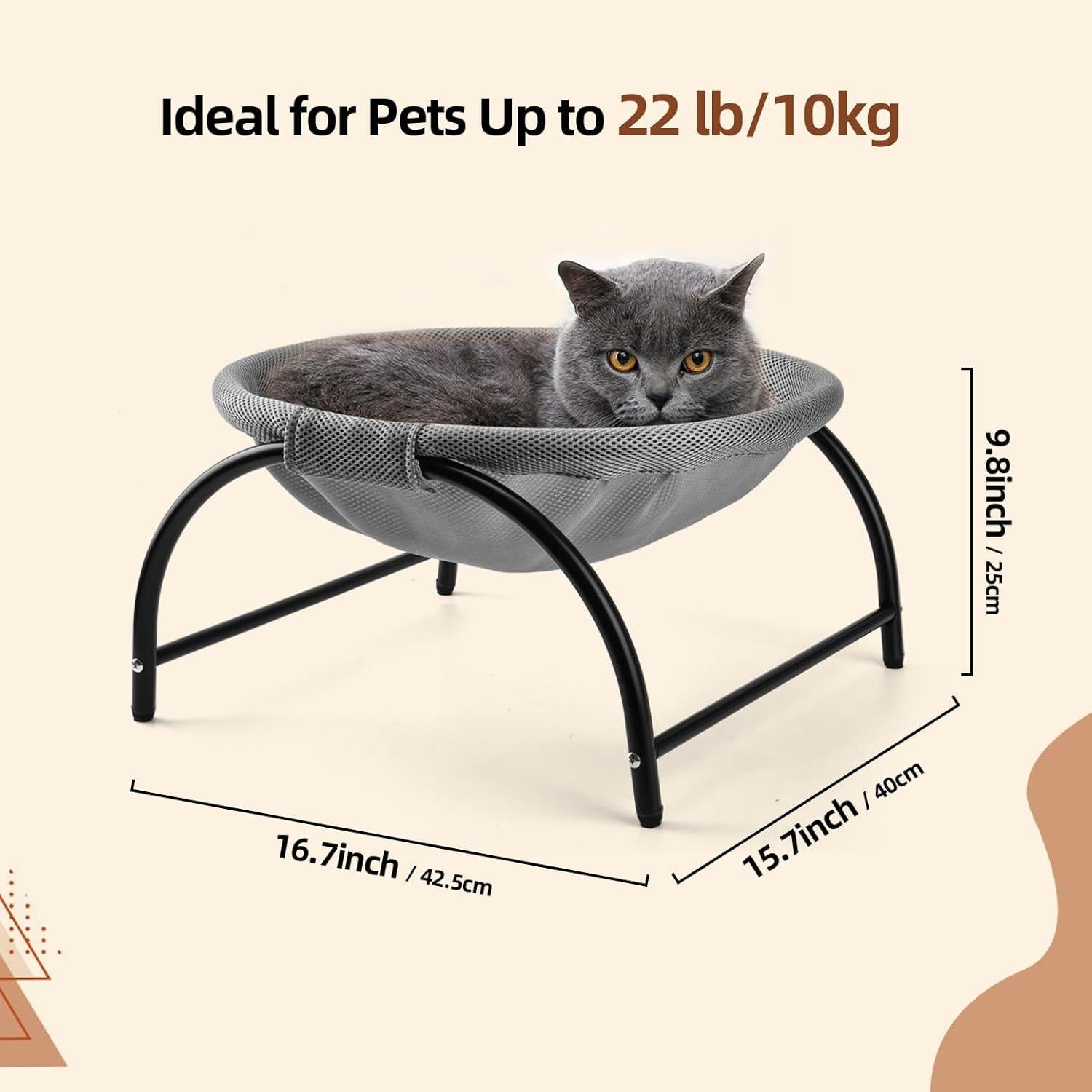 Cama Hamaca Elevada para Gatos LIFLIX Malla Gris 43x43x24 cm