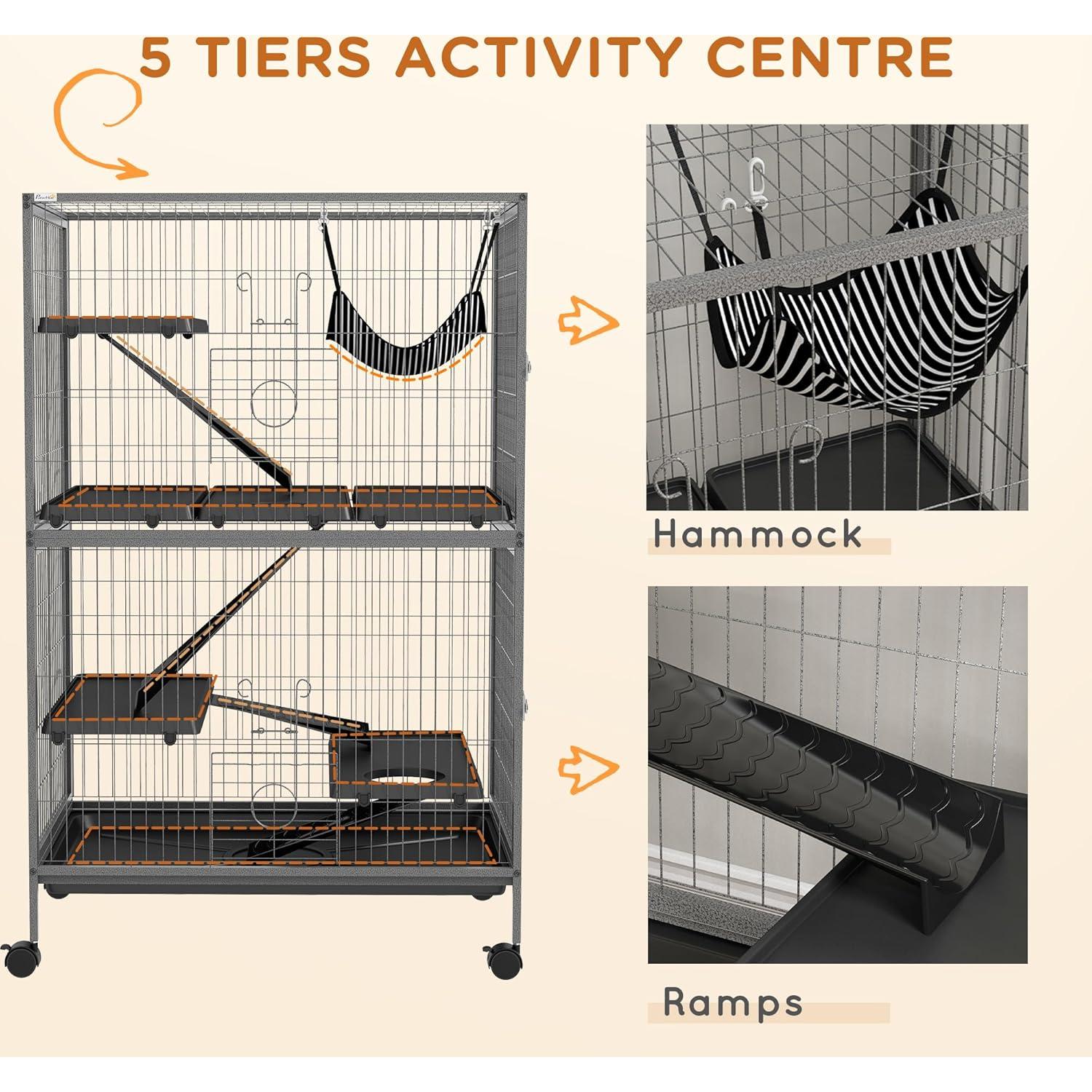 Jaula para Pequeños Animales PawHut 80x52x128 cm Gris