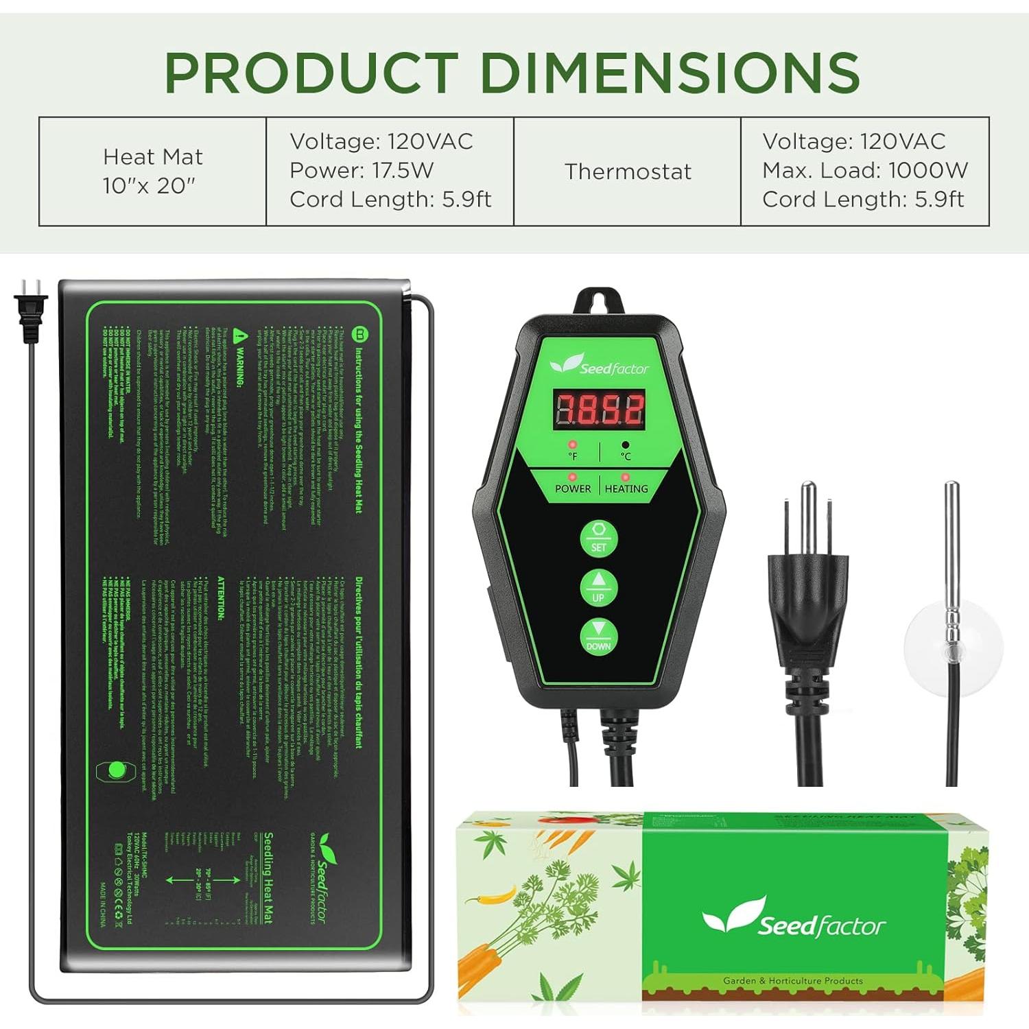 Conjunto de Termostato Digital y Almohadilla Térmica Seedfactor 10x20 cm