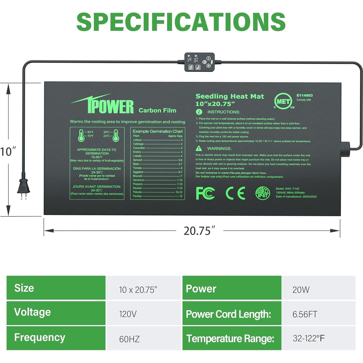 Almohadilla de Calor iPower para Plántulas Doble 10x52.7cm