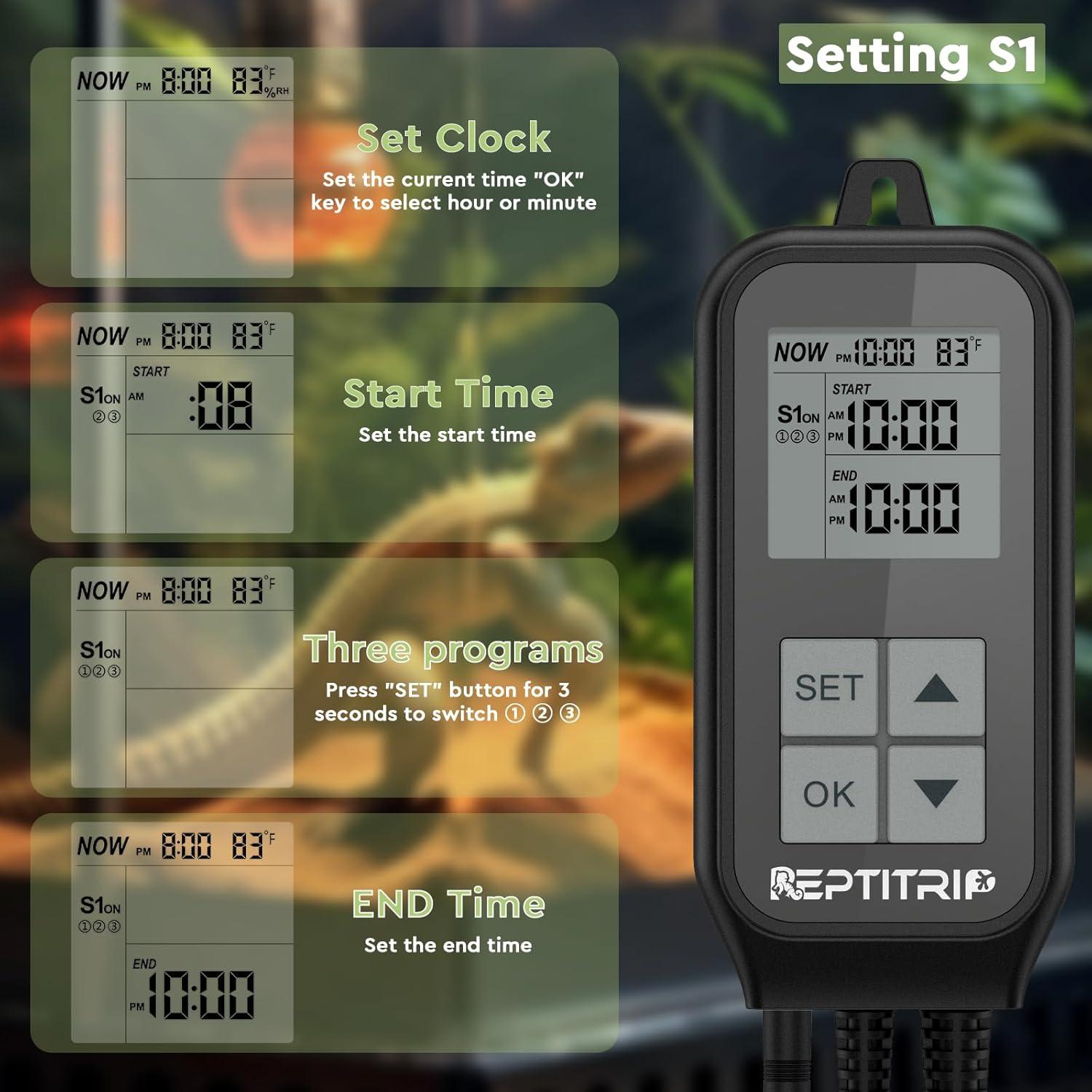 Termostato para Reptiles REPTITRIP SOP24 con Temporizador y Termómetro