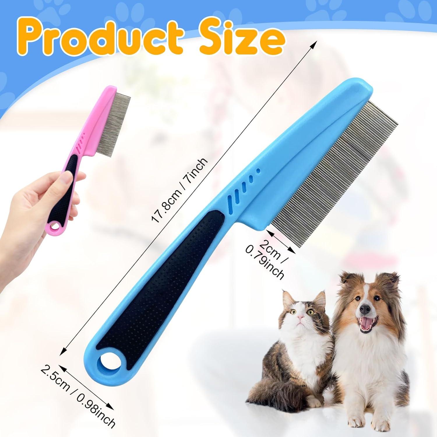 Flea Comb with Rubber Handle, 2025 Upgraded Fine Tooth Dandruff Comb for Dogs & Cats, Fine Tooth Dog Combs for Grooming (Pink)