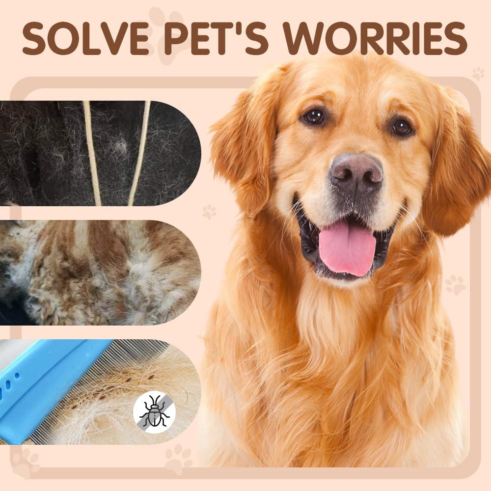 Flea Comb with Rubber Handle, 2025 Upgraded Fine Tooth Dandruff Comb for Dogs & Cats, Fine Tooth Dog Combs for Grooming (Pink)