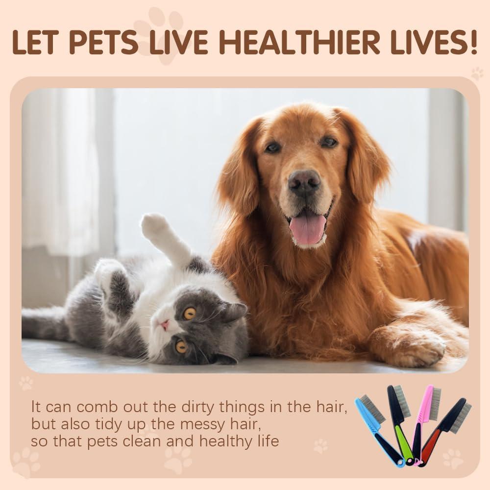 Flea Comb with Rubber Handle, 2025 Upgraded Fine Tooth Dandruff Comb for Dogs & Cats, Fine Tooth Dog Combs for Grooming (Pink)