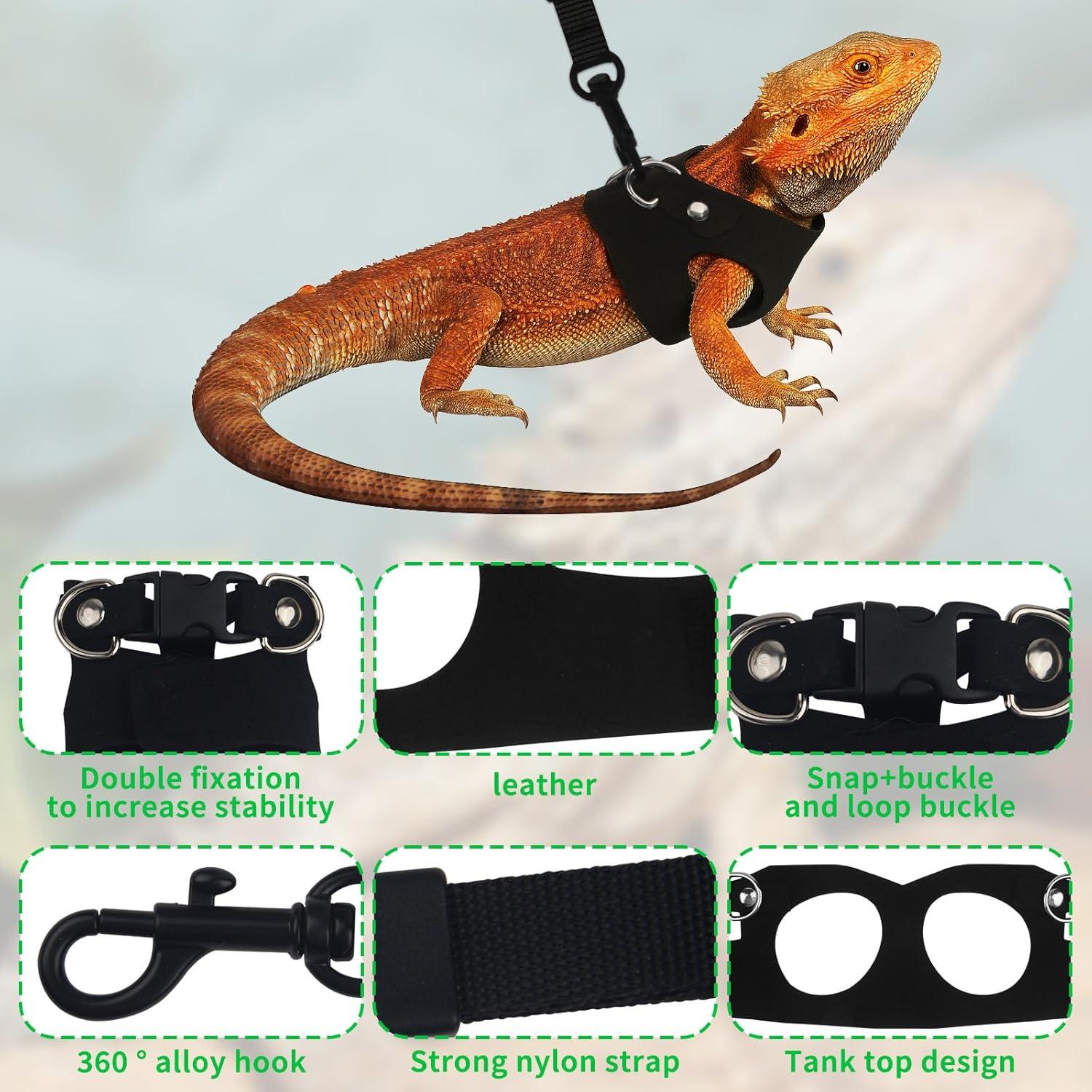 Juego de Correa y Arnés Ajustable ECNHIVE para Reptiles S, M, L
