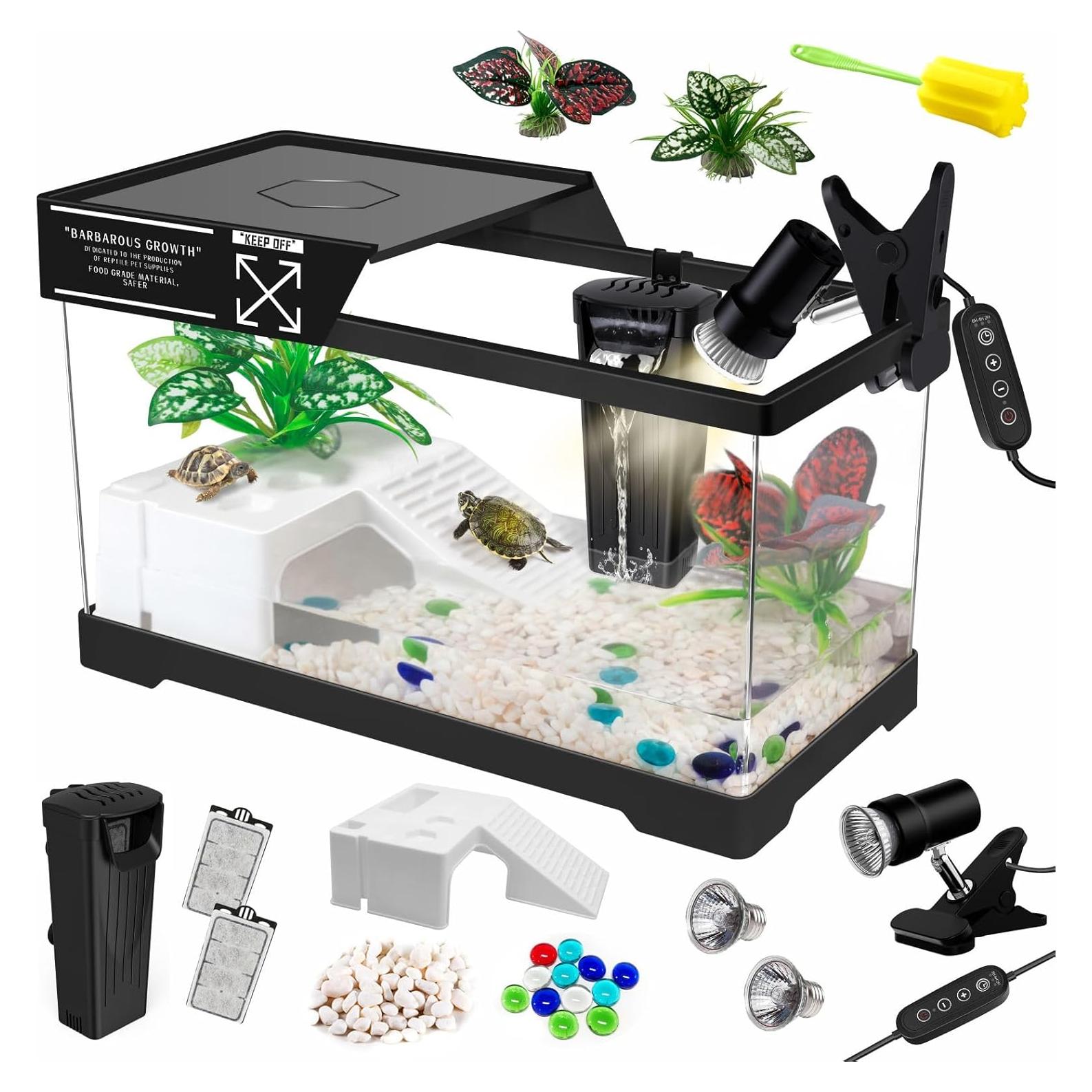 Kit Acuario para Tortugas GOZILLA 40x20x22.86cm con Filtro y Lámpara