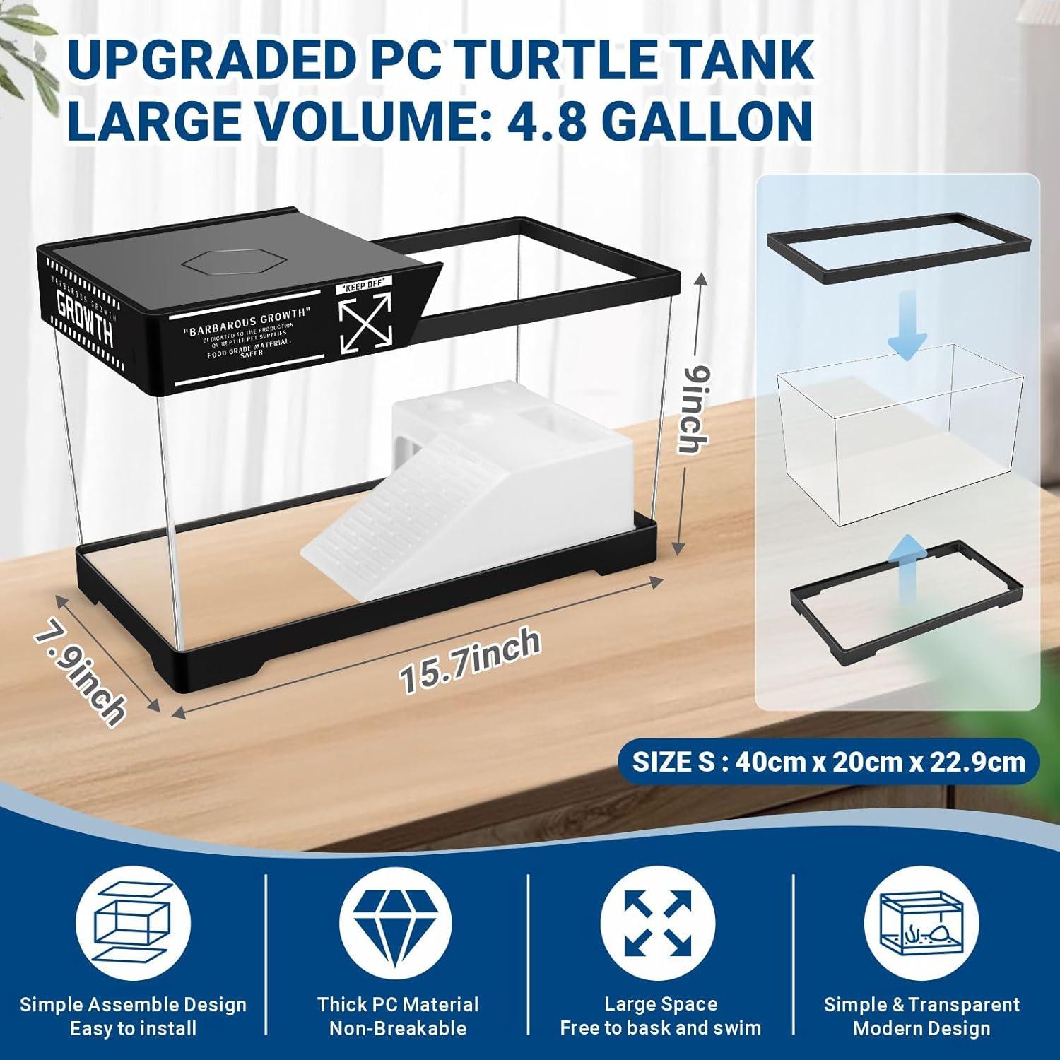 Kit Acuario para Tortugas GOZILLA 40x20x22.86cm con Filtro y Lámpara
