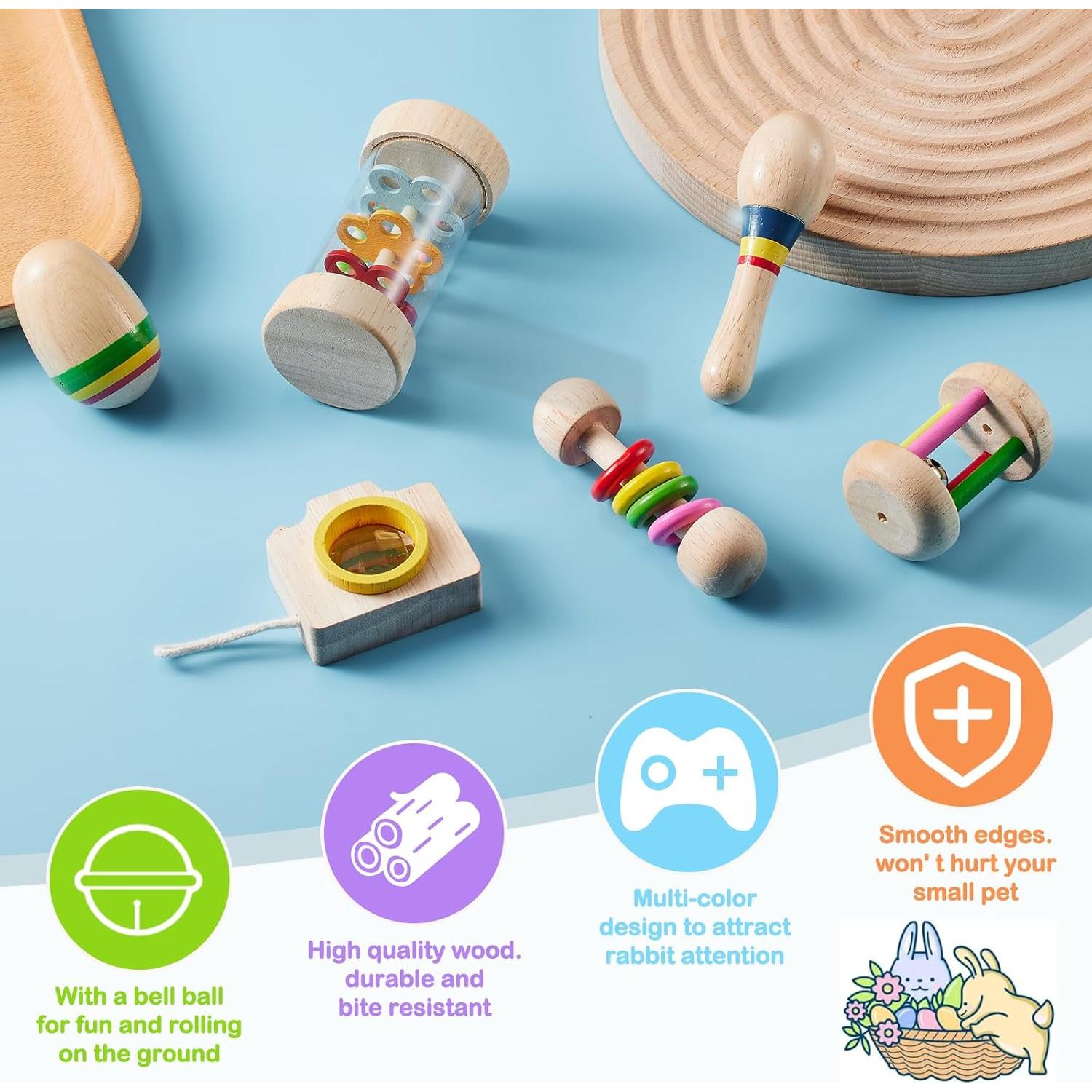 Juguetes de Madera para Conejos AOWPFVV - 6 Piezas Multicolor