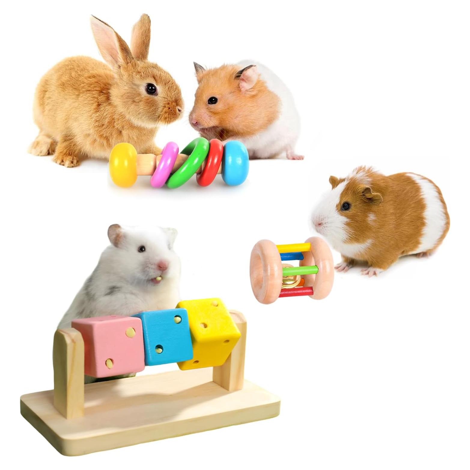 Juguetes de Madera Ecológicos para Hámster y Conejos - 3 Pcs