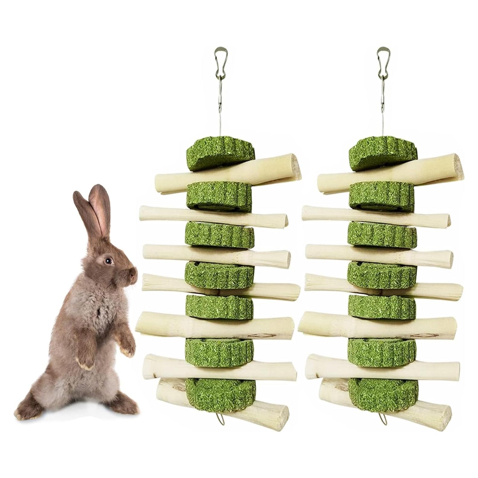 Juguetes de Masticar para Conejos y Hámsters Kathson - 2 Piezas de Bambú Natural