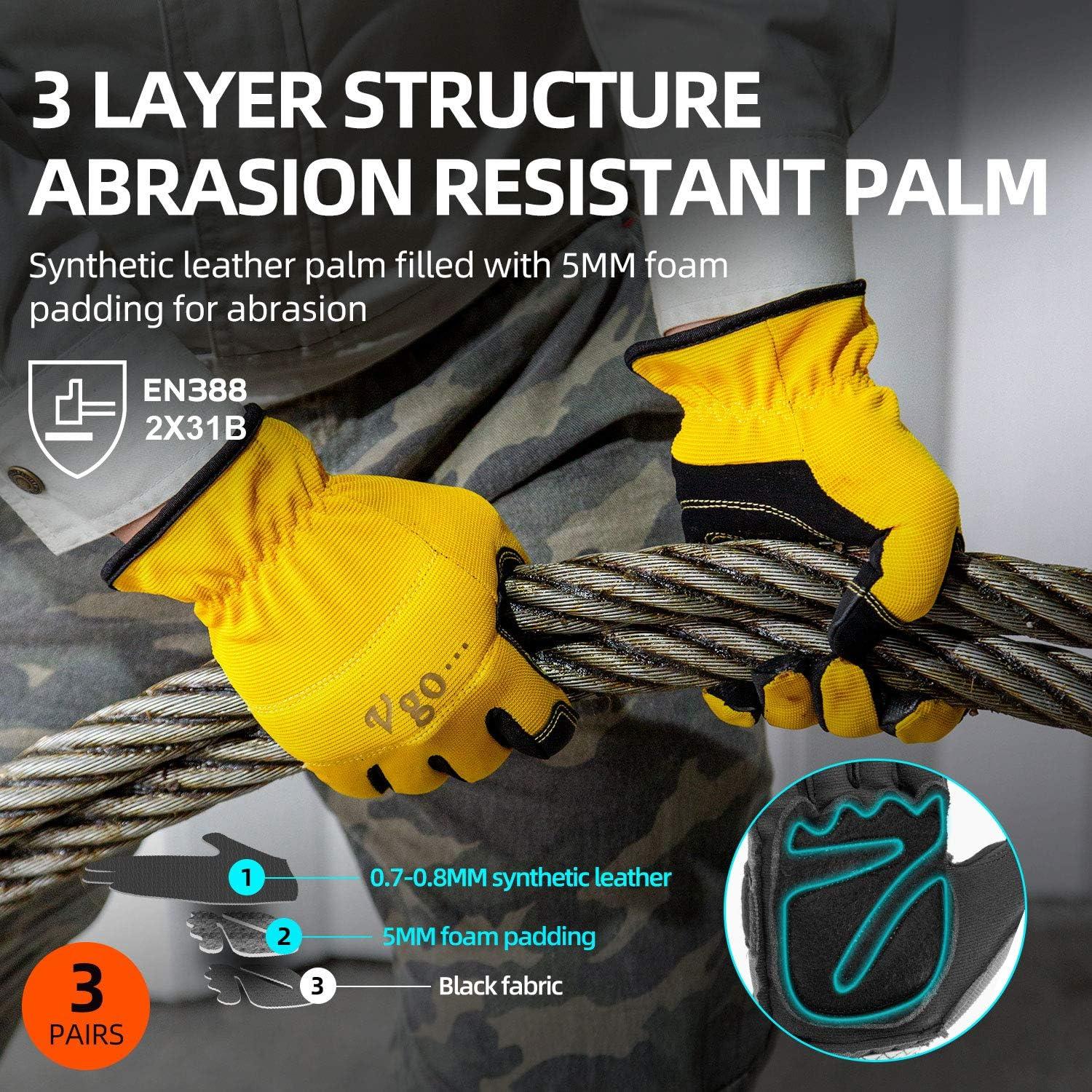 Guantes de Trabajo Vgo de Cuero Sintético 3 Pares Talla XL