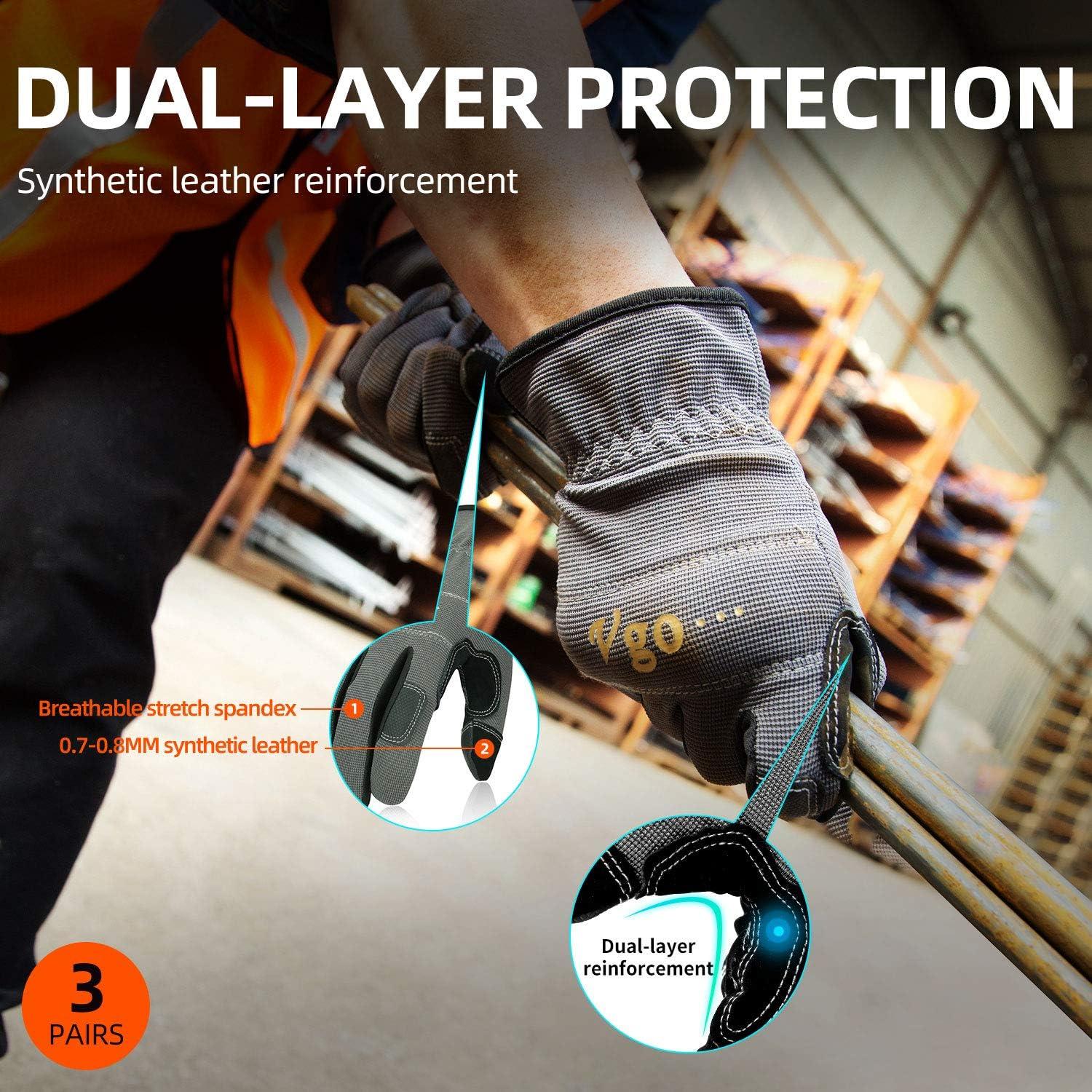 Guantes de Trabajo Vgo de Cuero Sintético 3 Pares Talla XL