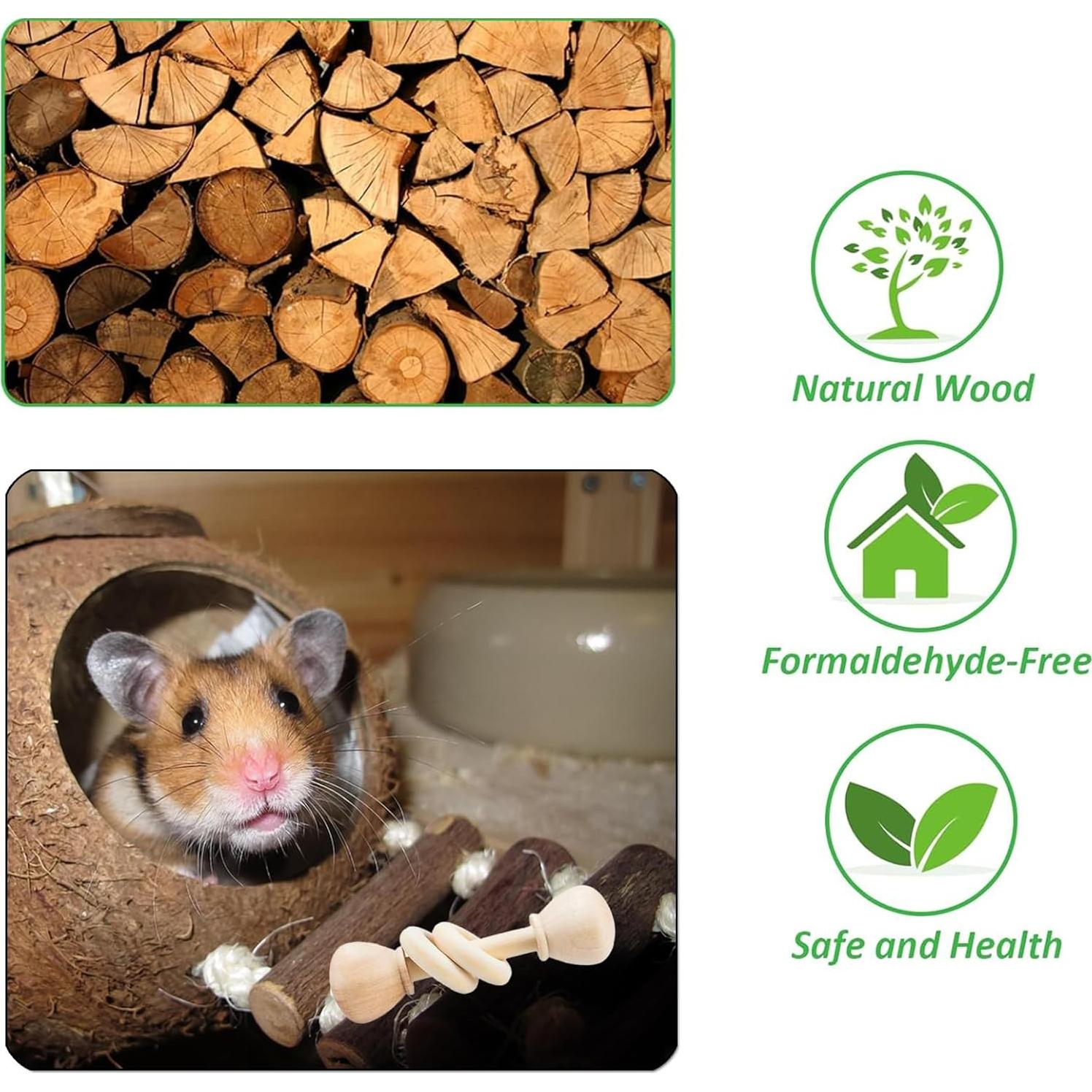 KABASI Juguetes de Madera para Conejos y Hámsters - 3 Piezas