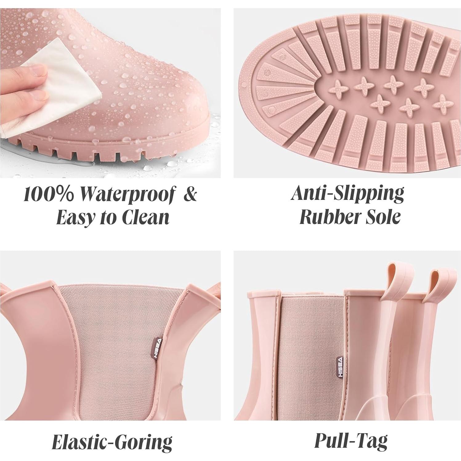 Botas de Lluvia HISEA para Mujeres Rosa 11 Antideslizantes