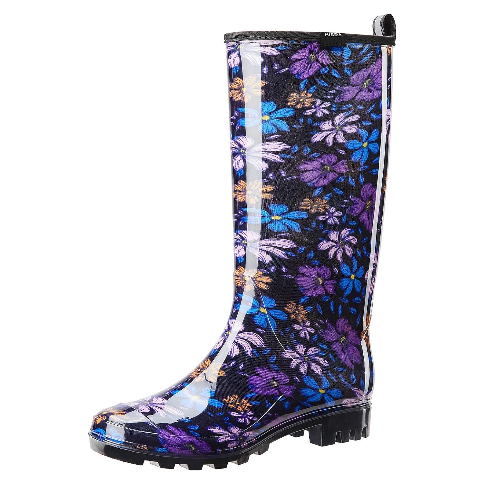 Botas de Lluvia HISEA para Mujeres, Altas hasta la Rodilla, Floral