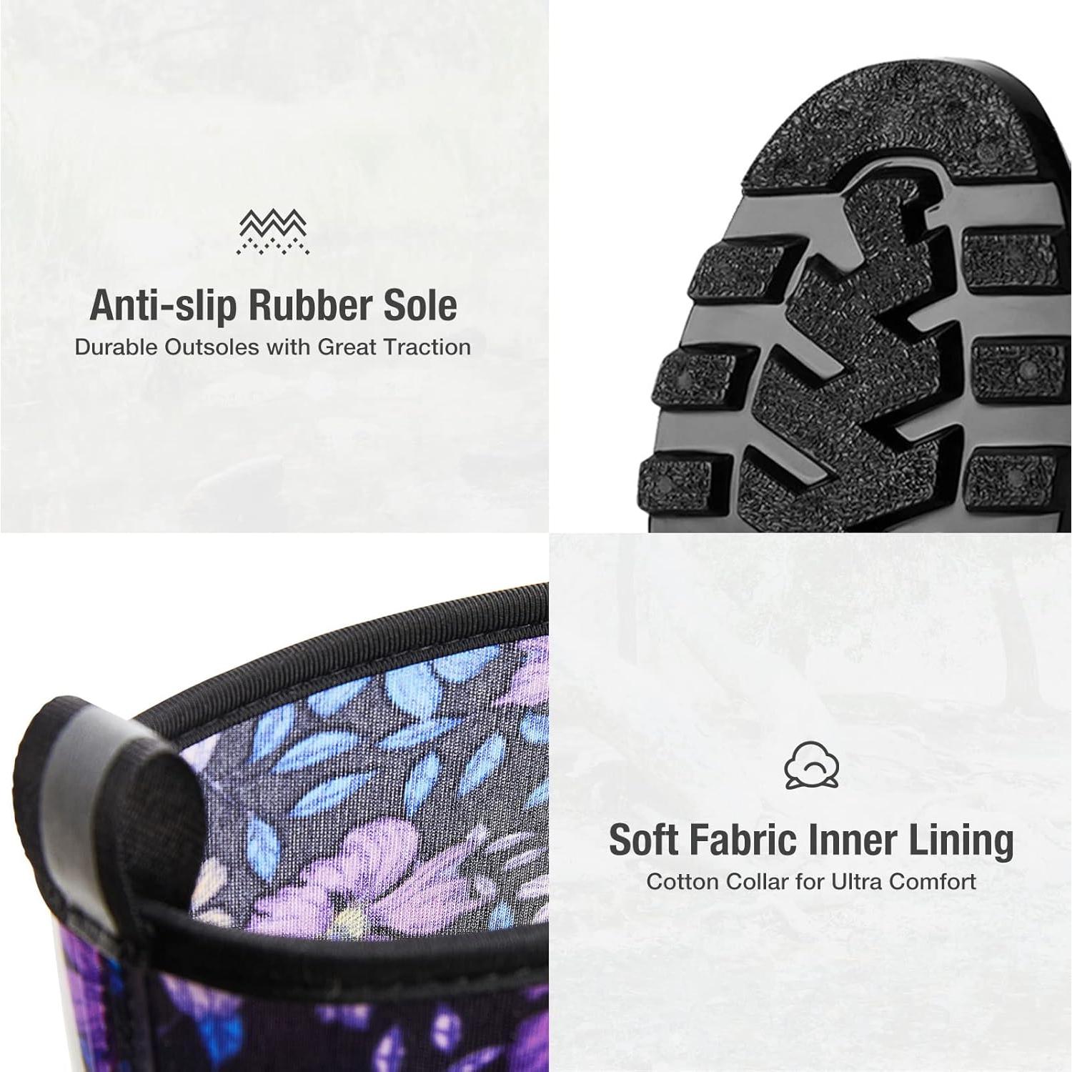 Botas de Lluvia HISEA para Mujeres, Altas hasta la Rodilla, Floral