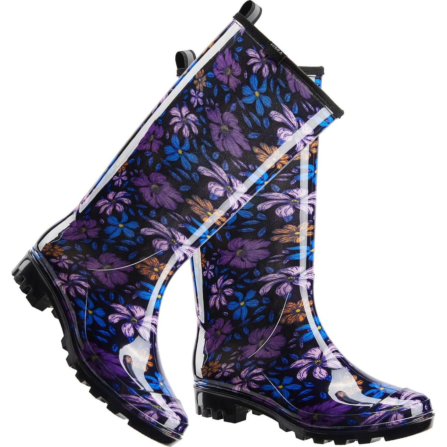 Botas de Lluvia HISEA para Mujeres, Altas hasta la Rodilla, Floral