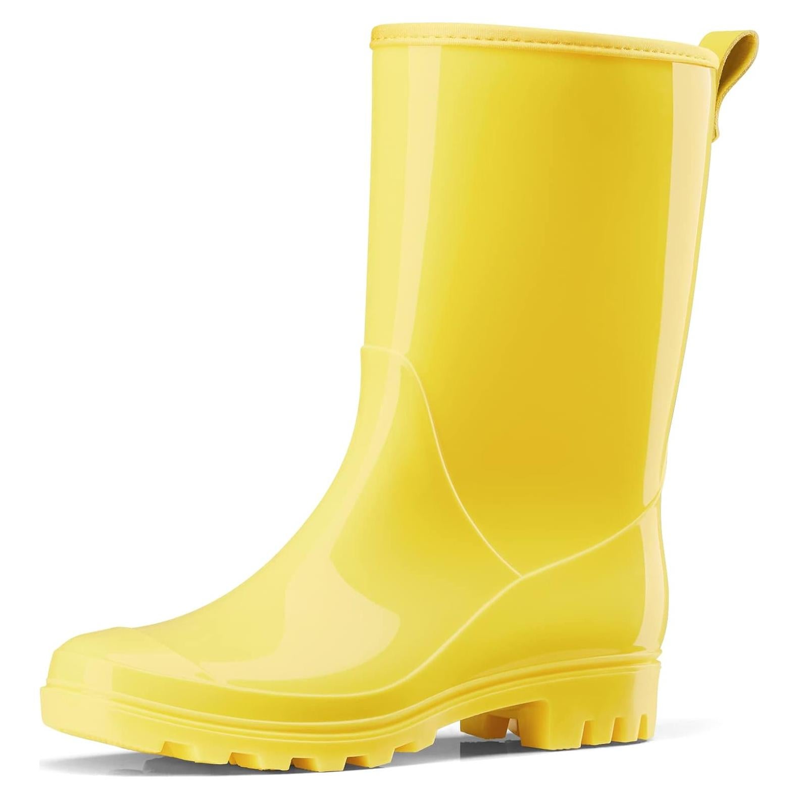 Botas de lluvia HISEA para mujer, media pantorrilla, amarillas