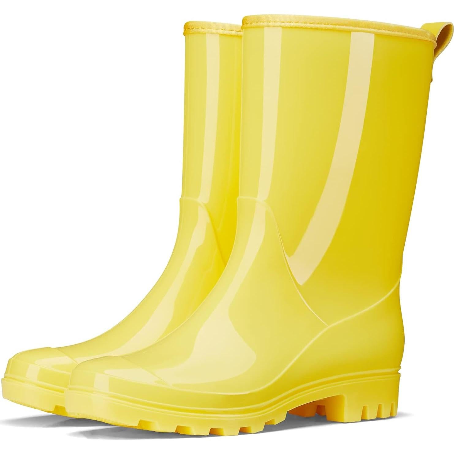 Botas de lluvia HISEA para mujer, media pantorrilla, amarillas