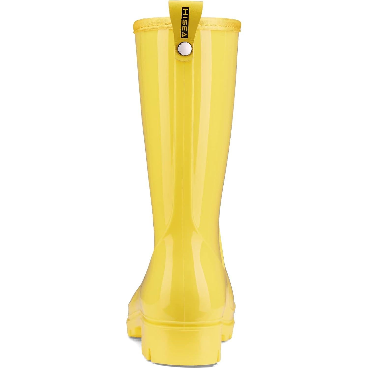 Botas de lluvia HISEA para mujer, media pantorrilla, amarillas