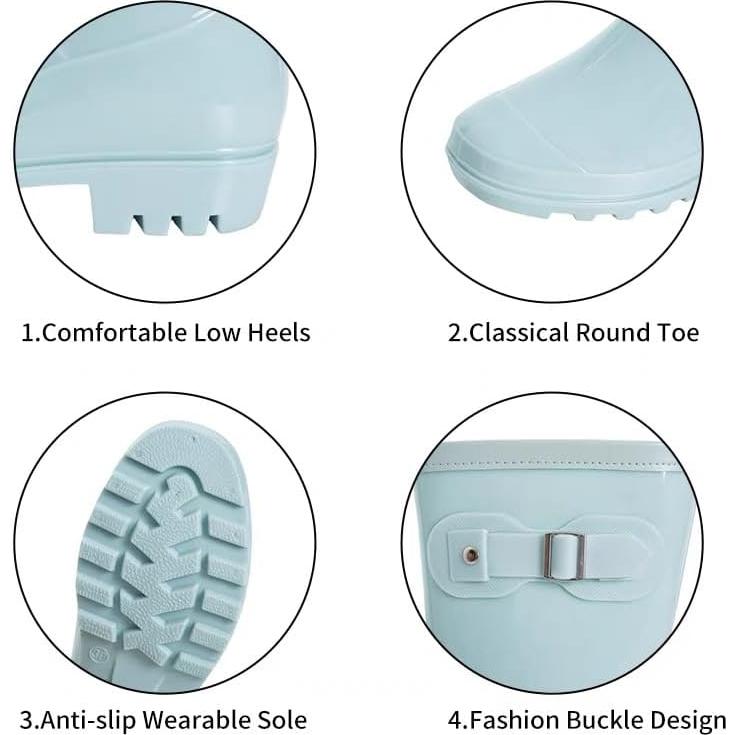 Botas de lluvia Fubotao para mujer, media pantorrilla, azul